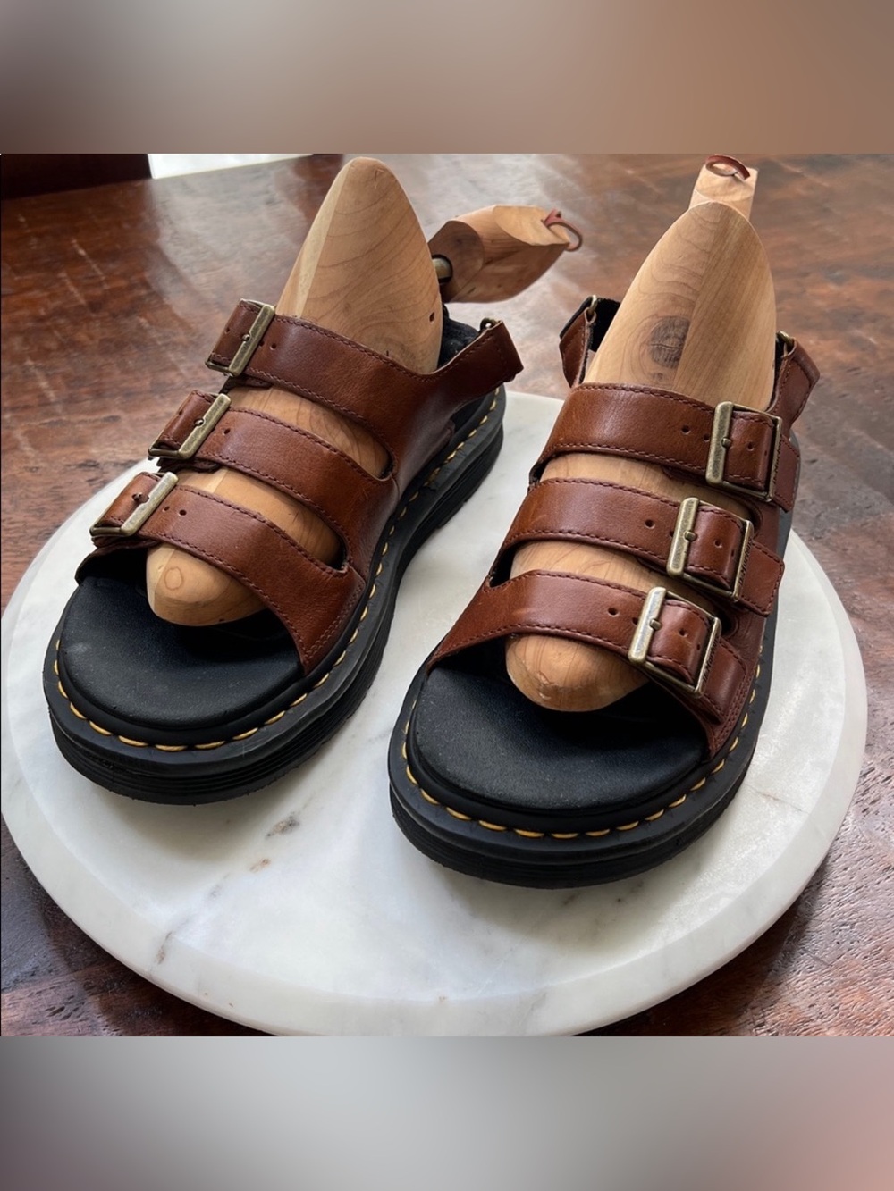 Dr. Martens Brown Triple-Buckle Leather Men’s Sandals